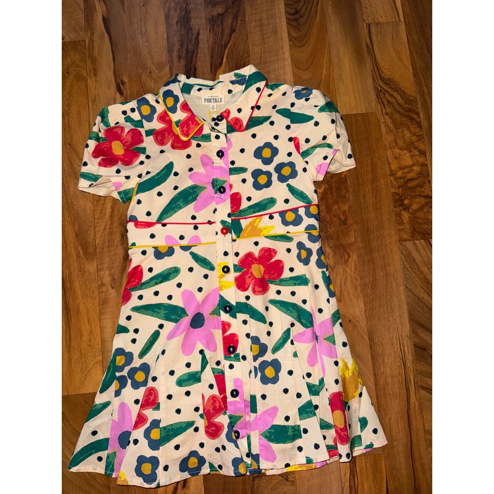 Finding Foxtale Shirt Dress Kids 6 Cream New Floral‎ Polka Dot Button Front Puff